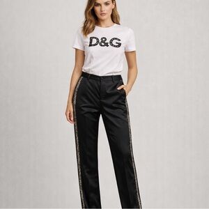 D&G Satin Black Dress Trousers with Lace Side Detail